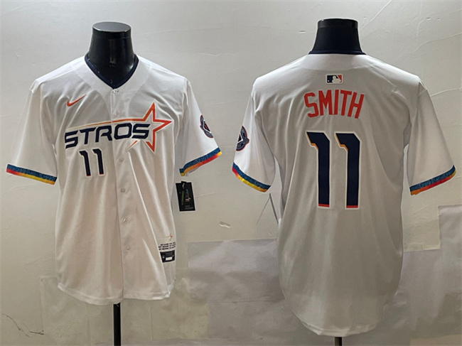 Men's Houston Astros #11 Cam Smith White 2025 City Connect Limited Stitched Baseball Jersey Men's Houston Astros #11 Cam Smith White 2025 City Connect Limited Stitched Baseball Jersey